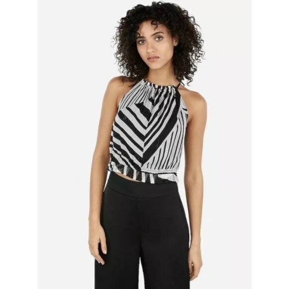 Express Metallic Printed High Neck Cropped Tank Top S - Picture 1 of 2